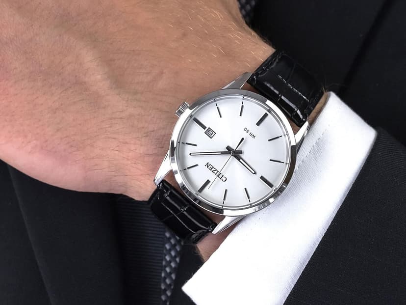 Citizen Citizen Quartz Mens Watch, Stainless Steel with Leather Strap, Casual