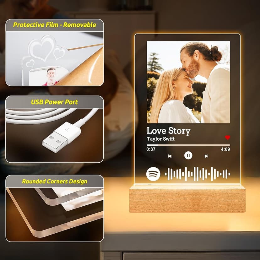Spotify Plaque Personalized Gifts for Women Men, Custom Music Spotify Song Plaque, Customized Photo Picture Frames, Personalized Anniversary Birthday Gifts for Her Him Boyfriend Girlfriend Couples