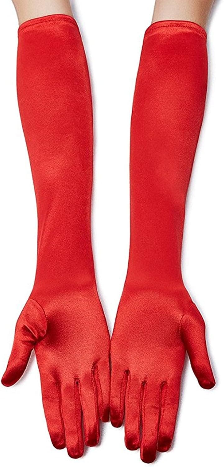 Lansian Long Opera Party Gloves for Women 1920s 20s Satin Gloves Costumes Elbow Length Bridal Evening Dress, 21 inches