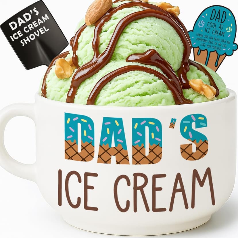 Funny Dad Birthday Gifts from Daughter Son, Novelty Christmas Dads Gift for Daddy Dada Father StepDads, Unique New Dad gifts from Wife, Dad's Ice Cream Bowl Presents Set