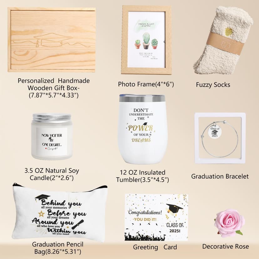 2025 Graduation Gifts,Congratulations Gifts for Her with 12 OZ Wine Tumbler,Candle,Frames,Keychain,Senior College Graduation Gifts for Daughter Son Niece Nephew,Personalized Makeup Bag for Friend