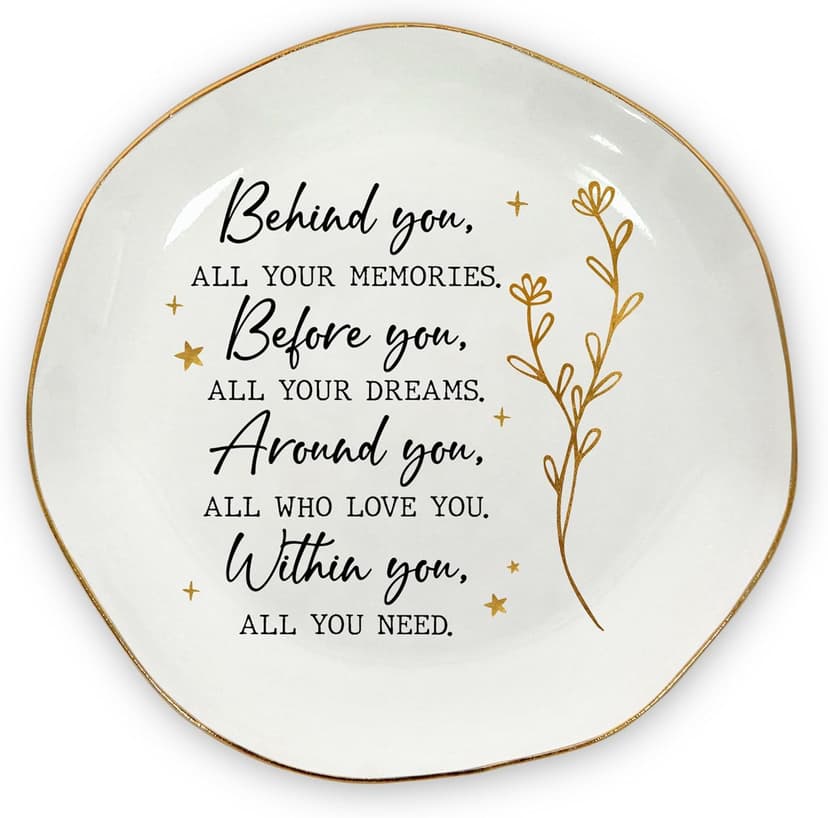 OASSIE Graduation Gifts for Women - 4"x4" Round-Shaped Ceramic Jewelry Dish Tray - Thank You Inspiration College High School Graduation Gifts for Her Friends Sister Women, Decorative Trinket Dish