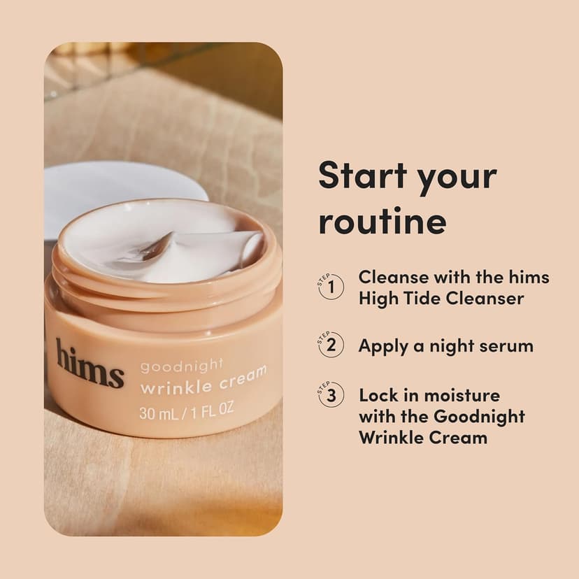 hims Goodnight Wrinkle Cream - Hydrating Men's Face Moisturizer with Hyaluronic Acid, Shea Butter & Caffeine - Reduces Wrinkles While You Sleep - 1 fl oz
