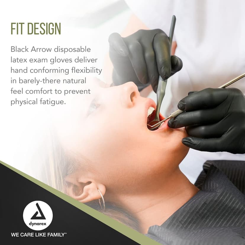 Dynarex Black Arrow Disposable Latex Exam Gloves, Powder-Free, For Healthcare, Law Enforcement, Tattoo, Salon or Spa, Black (1000, Small) [Packaging May Vary]