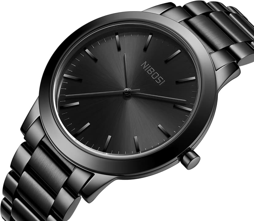 NIBOSI Men Watches Analog Quartz Stainless Steel Black Watches for Men Waterproof Business Classic Watch Fashion Minimalist Ultra Thin Wrist Watch for Work and Casual Wear