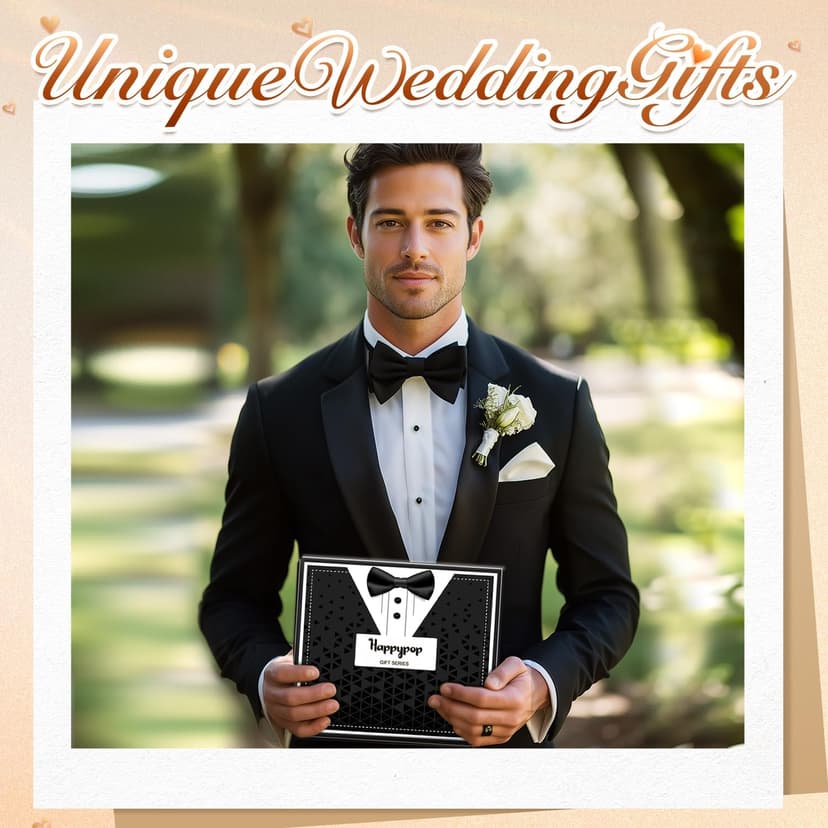 HAPPYPOP Wedding Gifts for Groom - Black Tuxedo Socks for Groom, I Do What She Says Engagement Socks