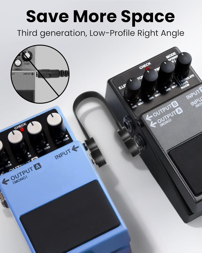 LuminologyPro 6 Pack Guitar Patch Cables, 5 Inch, 1/4" TS Right Angle Guitar Cable, Low Profile Design with Oxygen-Free Copper, Double Shielded for Pedalboard Effects, Maximize Pedal Board Space