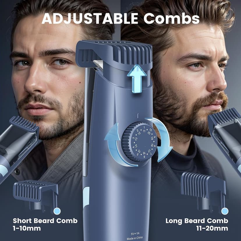 ENSSU Beard Trimmer for Men - Vacuum Mustache Trimmer with Adjustable 20 Length Setting for Less Mess,IPX7 Waterproof Rechargeable Electric Mens Beard Trimmer for Precision Facial Hair, Sideburns