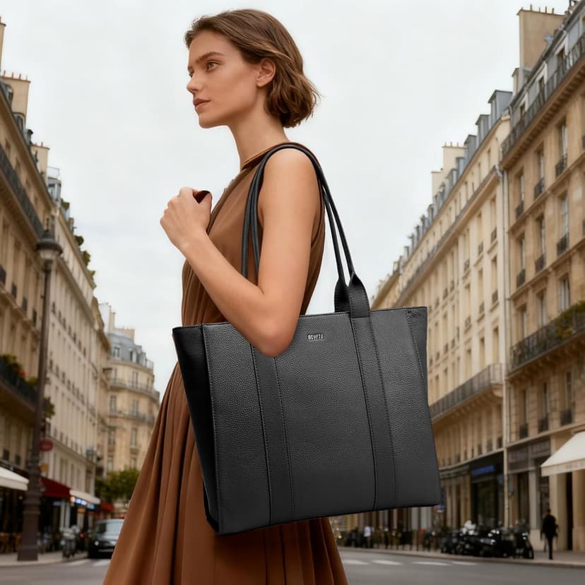 BOYATU Leather Tote Bag for Women Work: Genuine Leather Shoulder Purses - Travel Handbag with 15" Compartment