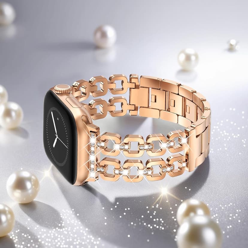 WINGLE for Apple Watch Band 42/46/38/40/41/44/45/49mm Women Designer Dressy Bands Fancy Chain Bracelet Stainless Steel Elegant Jewelry Metal Strap for iWatch Series 11 10 9 8 7 6 5 4 SE/Ultra 3 2 1