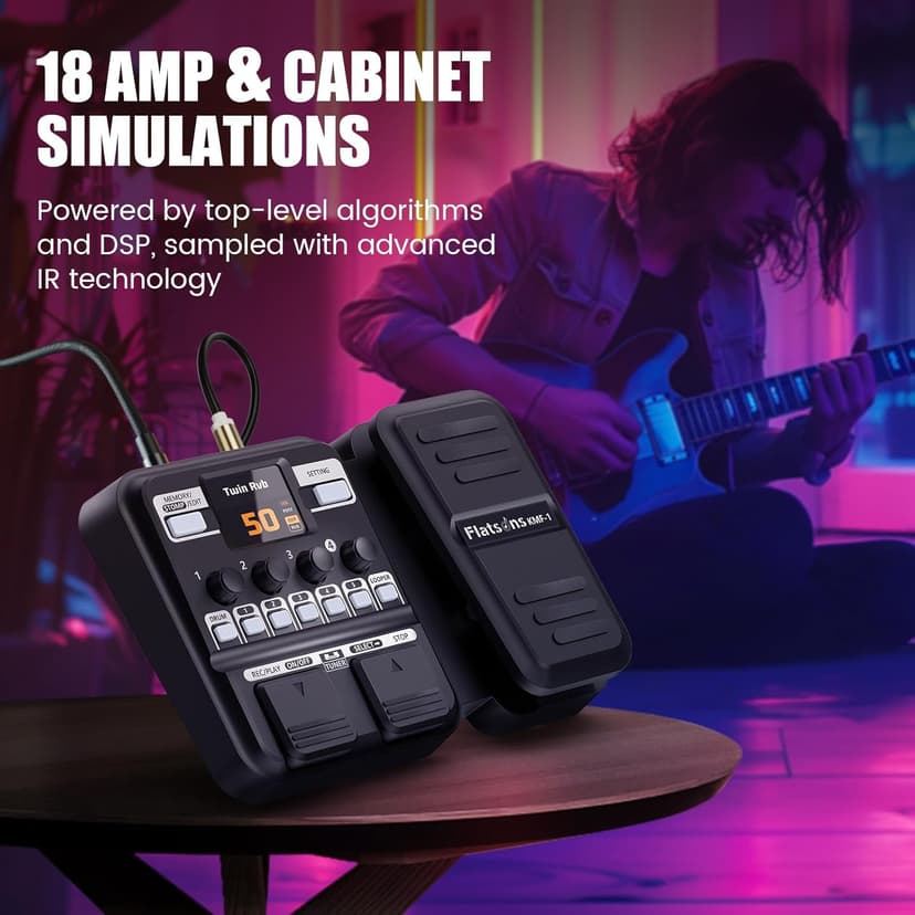 Flatsons KMF-1 Guitar Pedal, 77 Effects Guitar Multi Effects Pedal with 50 Preset, 42 Drum Rhythm, 18 Amp/Cab, Upgraded Color Screen, Aux In, Guitar Tuner Looper Expression Wah Volume Distortion Pedal