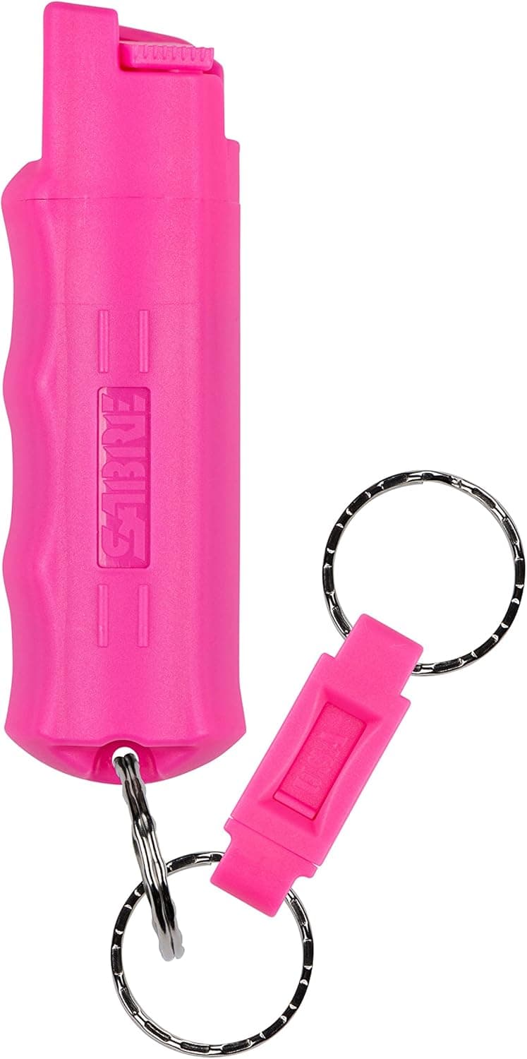 SABRE 3-in-1 Defense Spray – Pepper Spray, Tear Gas & UV Dye, Quick Release Keychain for Easy Carry, Finger Grip for Aim, 3X Longer Spray Time (Up to 10 Seconds), Max Police Strength, 0.54 fl oz