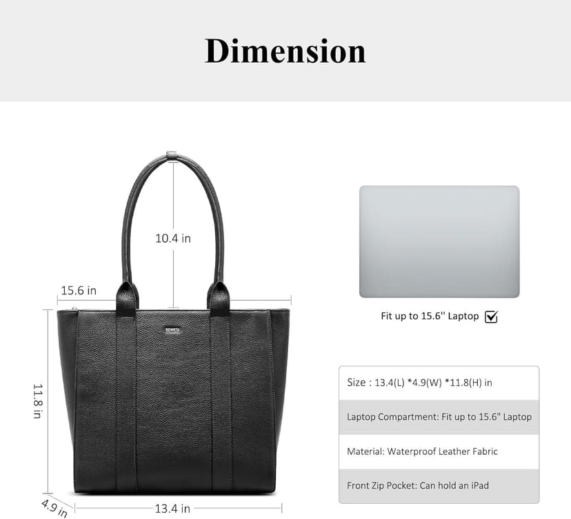 BOYATU Leather Tote Bag for Women Work: Genuine Leather Shoulder Purses - Travel Handbag with 15" Compartment