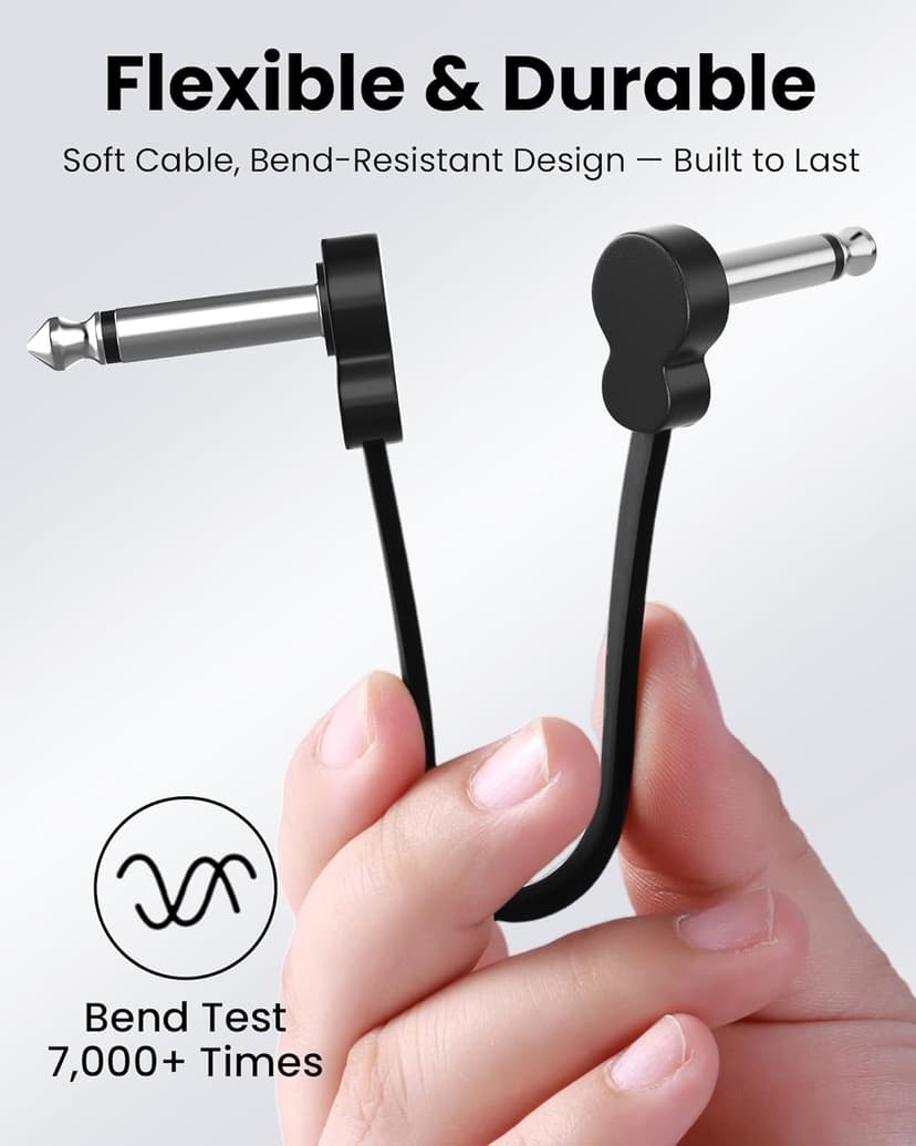 LuminologyPro 6 Pack Guitar Patch Cables, 5 Inch, 1/4" TS Right Angle Guitar Cable, Low Profile Design with Oxygen-Free Copper, Double Shielded for Pedalboard Effects, Maximize Pedal Board Space