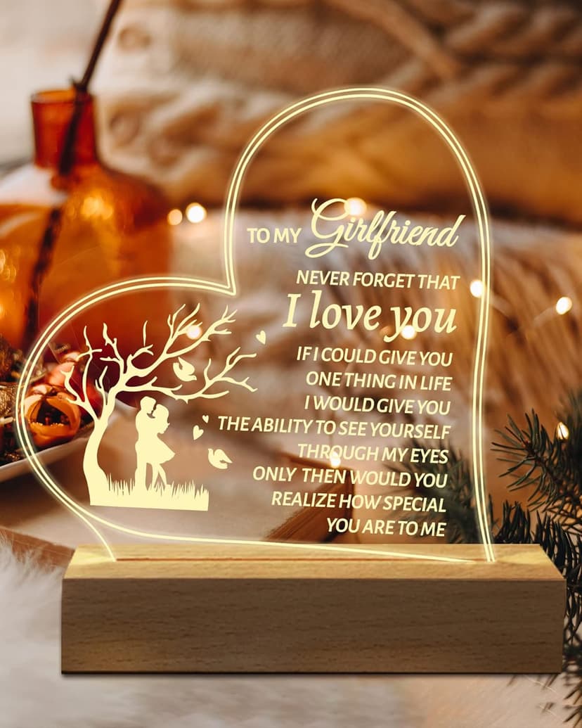 Hiipeenow Valentines Day Gifts for Girlfriend, to My Girlfriend Acrylic Engraved Night Light 15 * 19CM Presents, Birthday Anniversary Christmas Valentines Day Gifts for Girlfriend
