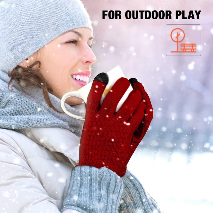 Geyoga 2 Pairs Women's Winter Touch Screen Gloves Soft Warm Fleece Lined Knit Elastic Cuff Winter Texting Gloves