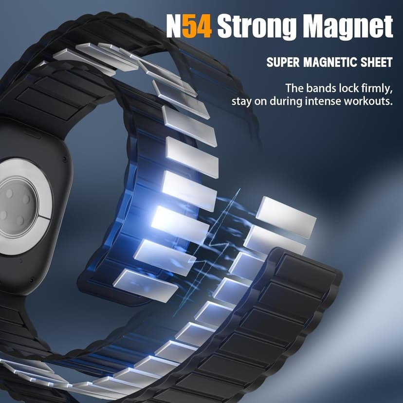 Magnetic Silicone Band Compatible with Apple Watch Bands 49mm 46mm 45mm 44mm 42mm 41mm 40mm 38mm Men Women, Soft Sport Strap Strong Magnet Watchband for iWatch Ultra 3-1 SE Series 11/10/9/8/7/6/5/4/3