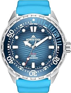 NORTH EDGE Solar Powered Dive Watch Women Men’s Watch, 1000FT/300M Water Resistance, Luminous Dial, Silicone Strap