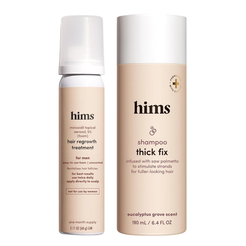 hims Thick Fix Hair Thickening Shampoo & 5% Minoxidil Treatment Foam Set - Hair Loss Treatment for Men - Moisturizing, Color Safe Shampoo & Foam - 2 Count