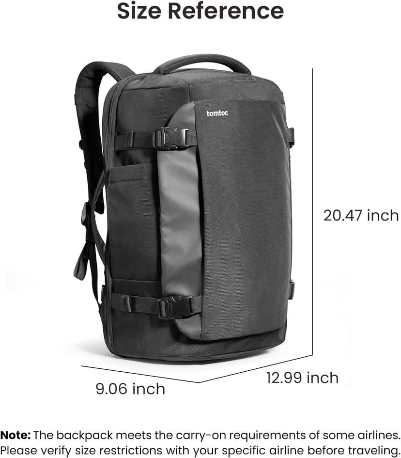 tomtoc Travel Backpack 40L, TSA Friendly Flight Approved Carry-on Luggage Hand Water-resistant Lightweight Business Rucksack, Durable Large Weekender Bag Daypack Fits 17.3 Inch Laptop, PFAS Free