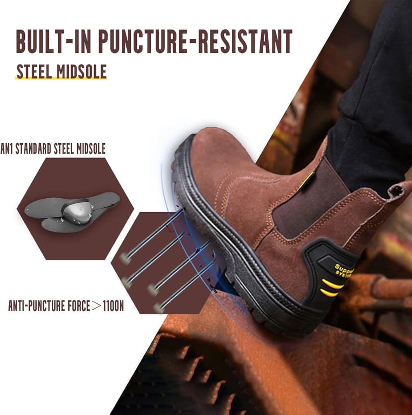 GUBANGDUN Steel Toe Work Boots for Men Slip Resistant Welding Work Boots Slip-on Safety Shoes for Industrial Construction