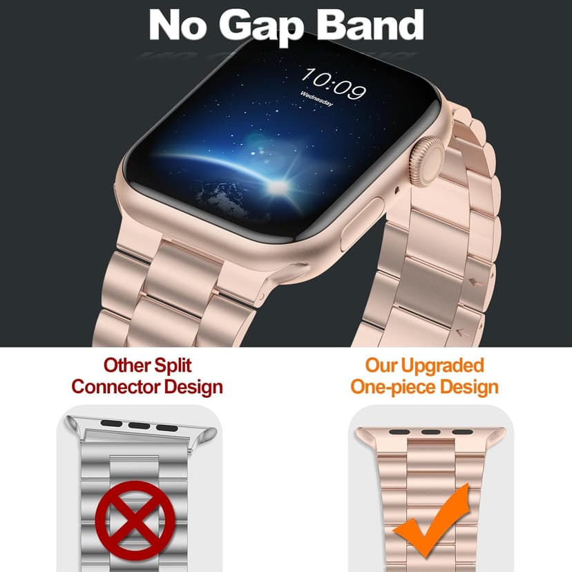 iiteeology Lightweight Stainless Steel Band Designed for Apple Watch Series 1-11, 42mm, 41mm, 40mm, 38mm, SE2&SE3, Replacement iWatch Bands for Women, Rose Gold