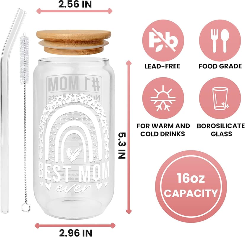 Gifts for Mom from Daughter Son - Birthday, Mothers Day, Christmas Mom Gifts for Wife, Her - Gift Ideas for Mama, Mother - Gift for New Moms, Mothers - 16 Oz 2-sided Can Glass