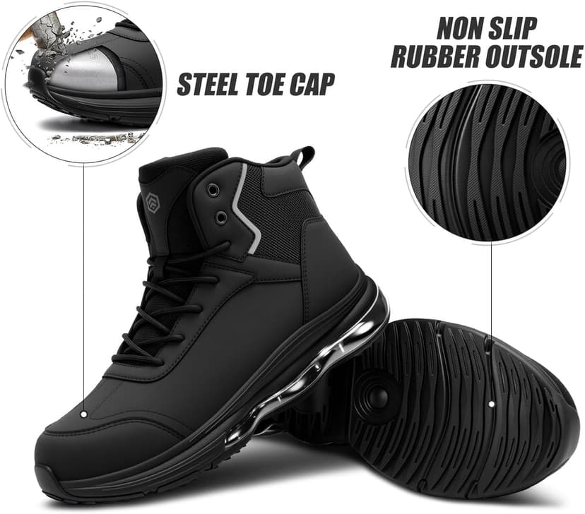 LARNMERN Steel Toe Work Boots Men Waterproof Non Slip Shoes Comfortable Lightweight Side Zipper Industrial Safety 6 Inch Boots