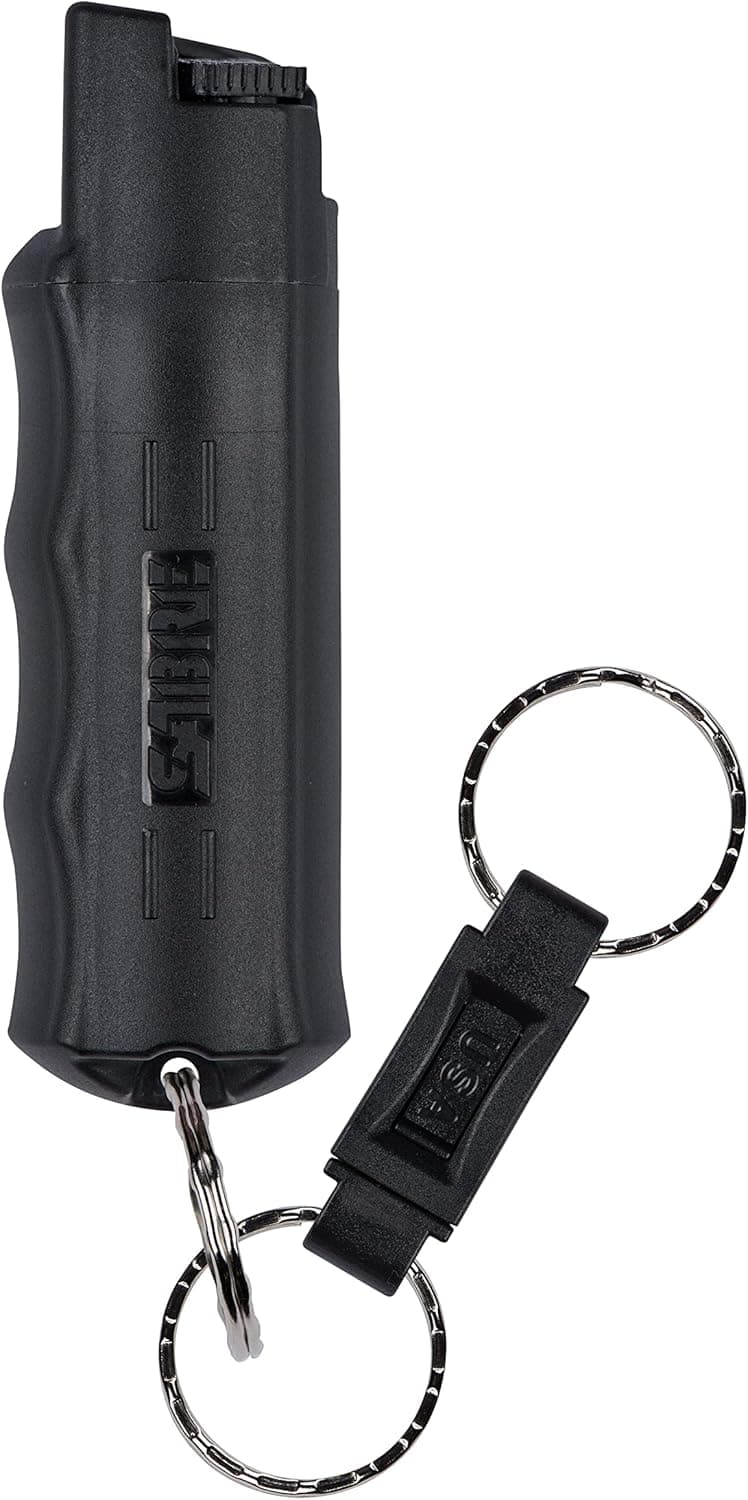 SABRE Pepper Spray - Quick Release Keychain for Easy Carry & Fast Access, Max Police Strength Self Defense OC Spray With UV Dye, 10 Sec. Spray Time, Finger Grip - Faster Aim, 0.54 fl oz, Secure Safety