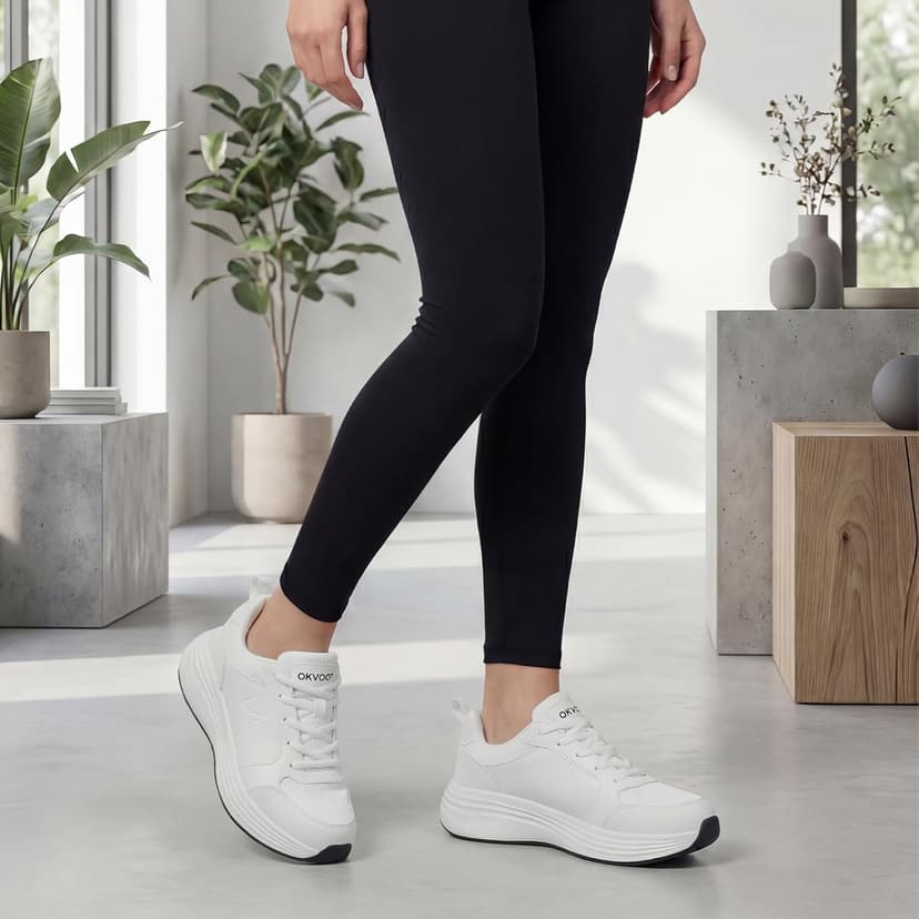 OKVOOT Women's Running Shoes Walking Shoes Wide Width Leather: Comfortable Shock Absorbing Breathable Lightweight Non-Slip Athletic Fashion Sneakers for Tennis Gym Workout Training Casual