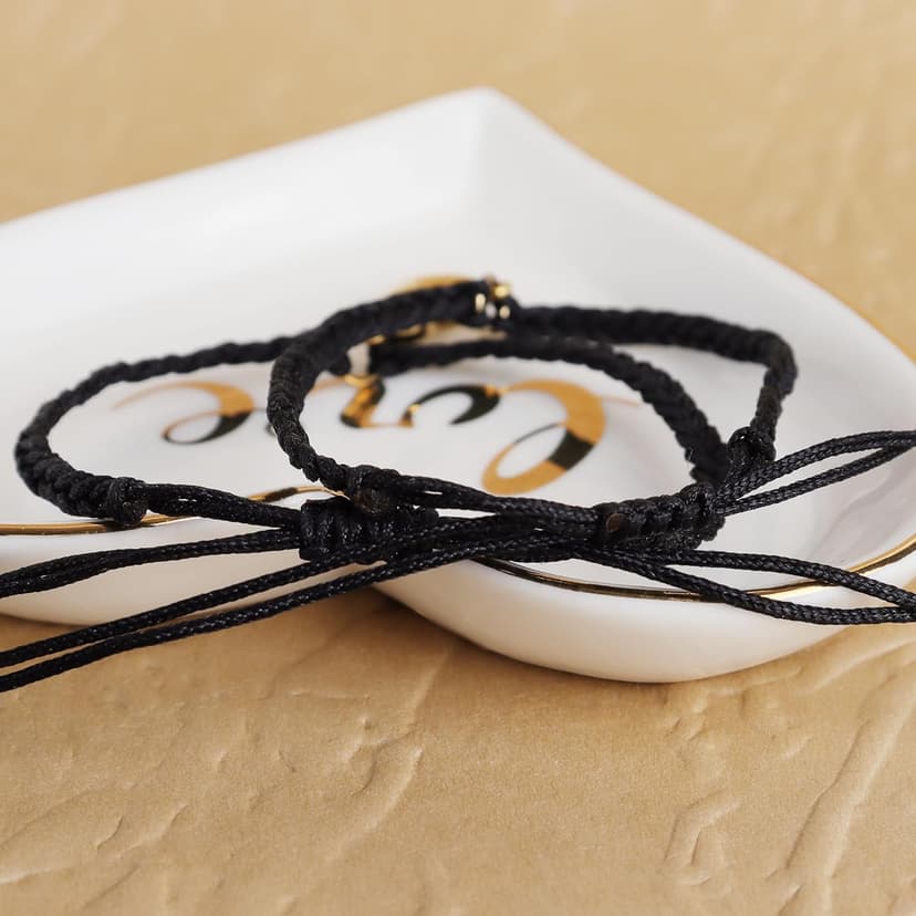 Matching Bracelets for Couples, Gold Heart Initial Friendship Adjustable Bracelet Women Cute Match Charm Letter Name Black Braided Rope Valentines Bf Gf Friends Jewelry Gift