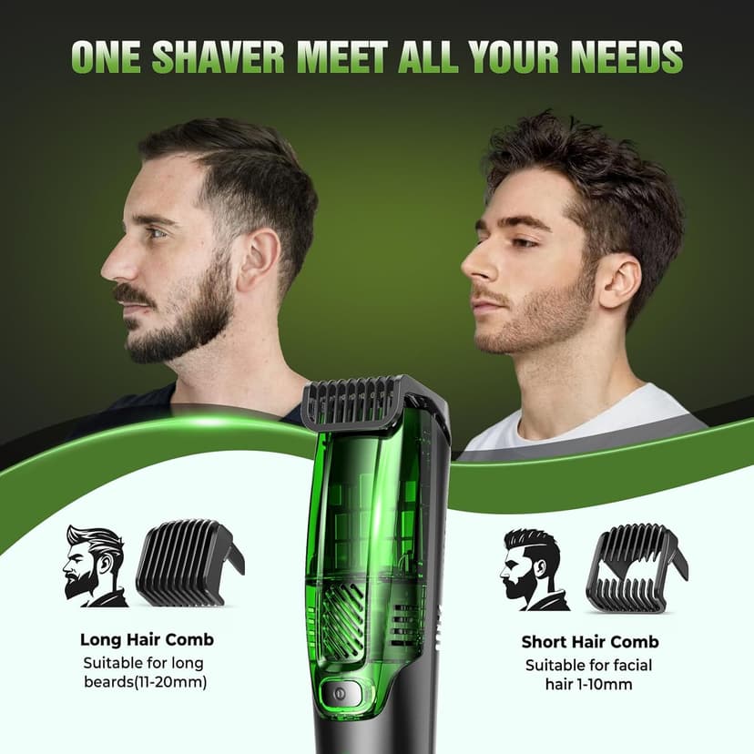 Beard Trimmer for Men: All-in-One Vacuum Mustache Trimmer With Precision Dial,Adjustable 20 Length Setting Premium Facial Hair Groomer with Length Comb USB-C Recharge, Waterproof Wet/Dry Clipper