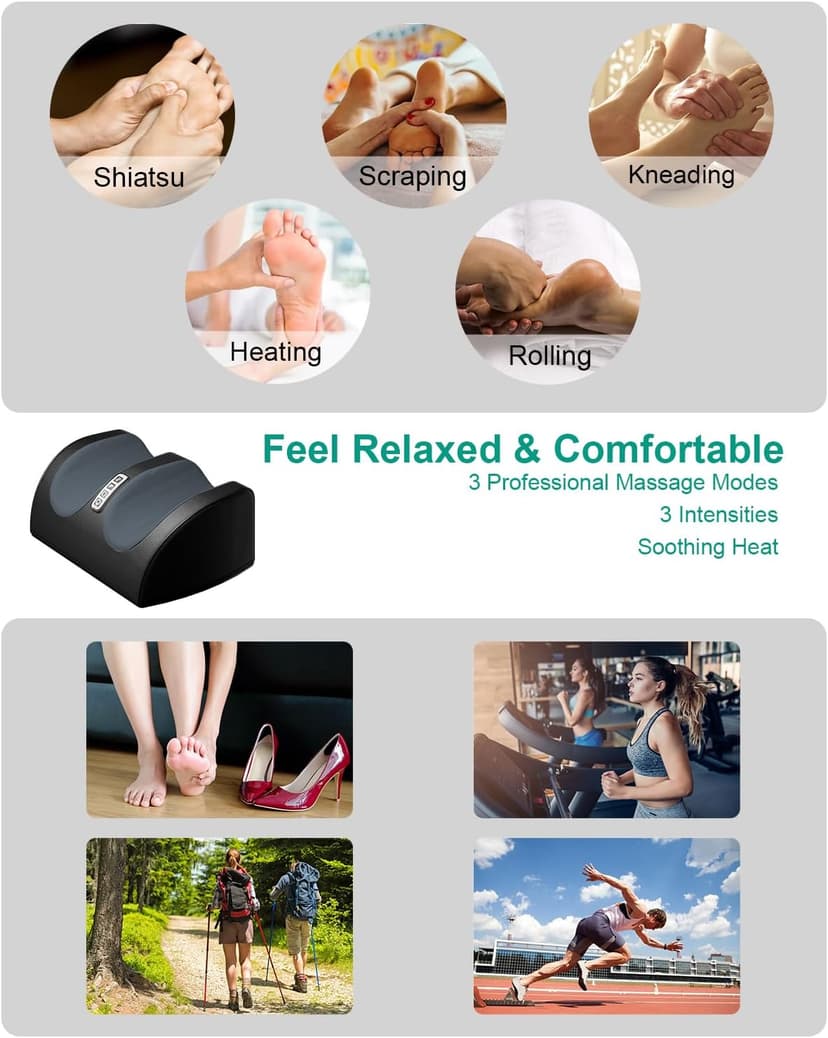 Shiatsu Foot Massager Machine with Heat, Foot and Calf Massager with Massage Roller, Deep Tissue Massager for Plantar Fasciitis, Pain Relief, Promotes Blood Circulation, Gifts for Women & Men