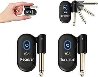 INGPARTNER A14 Wireless Guitar System 2.4GHz 2 Modes, Thumb-Size, 90° Rotatable, 100ft Range, Wireless Guitar Transmitter Receiver Plug & Play for Guitar, Bass, Violin, Keyboard - Black (1TX + 1RX)