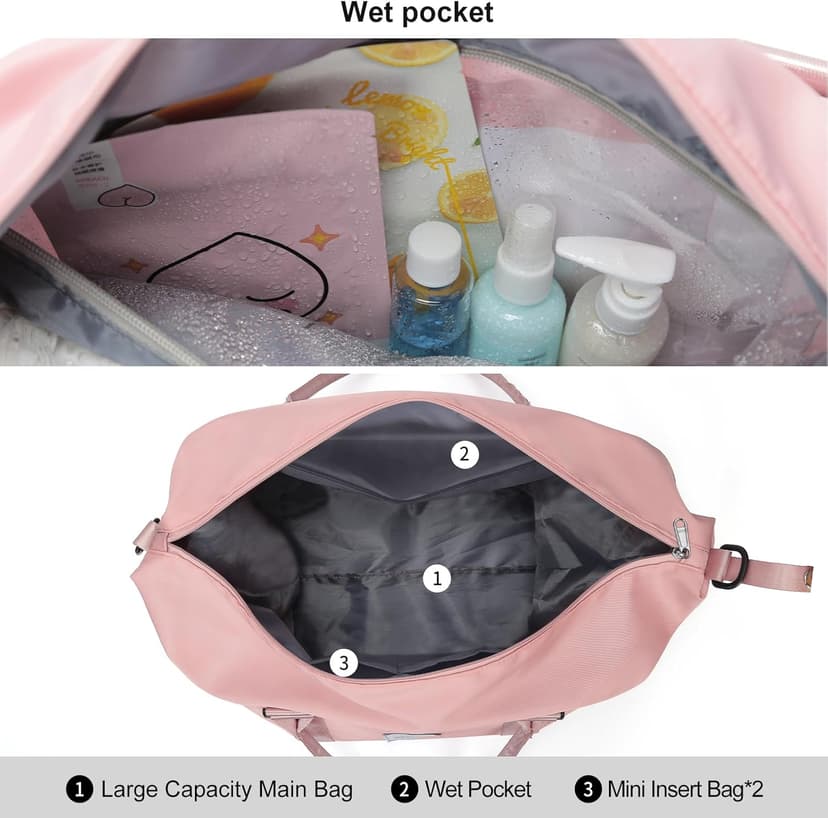 HYC00 Travel Duffel Bag,Carry-on Overnight Weekender Bags for Women,Sports Tote Gym Bag with Wet Pocket