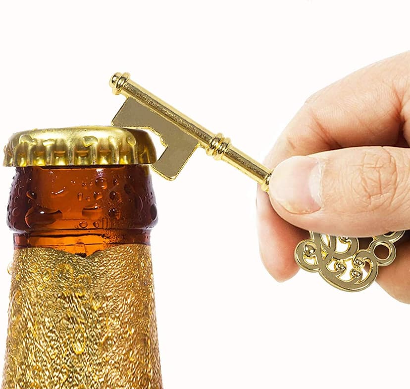 50 Sets Vintage Key Bottle Openers, Wedding Favor Souvenir Gift for Guests with Escort Card Thank You Tag Pillow Box and Satin Ribbon (Gold)