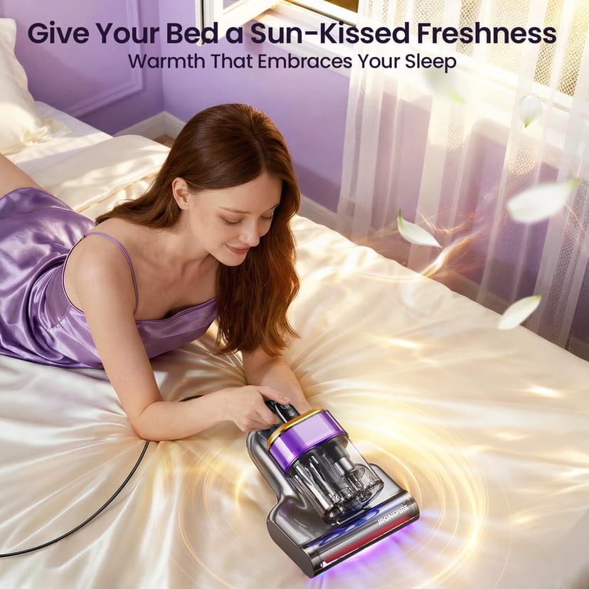 IRONSPIRE Bed Vacuum Cleaner, Mattress Vacuum with 2 Roller Brushes 253.7nm UV-C Light & Ultrasonic,145°F Heat, HEPA Filter, 18kPa Suction 650W Powerful Handheld Vacuums for Dust & Pet Hair(Corded)