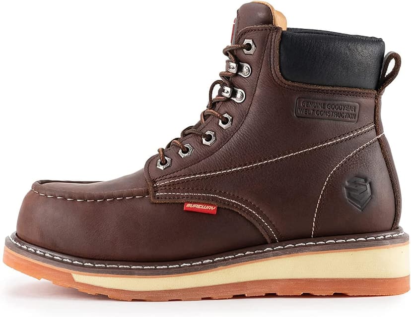 SUREWAY 6” Mens Heavy Duty Steel/Composite/Soft Toe Work Boots for Men,Comfortable & Durable,Goodyear Welt,Full Grain Leather,Oil/Slip Resistant,Wedge Moc Toe Industrial Construction Boots/Shoes