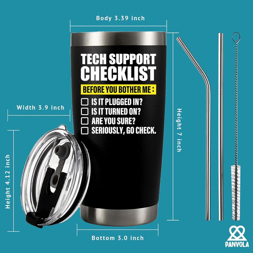 Panvola Tech Support Checklist Technical Support Gifts Computer Programmer Vacuum Insulated Tumbler Travel Mug (20 oz)