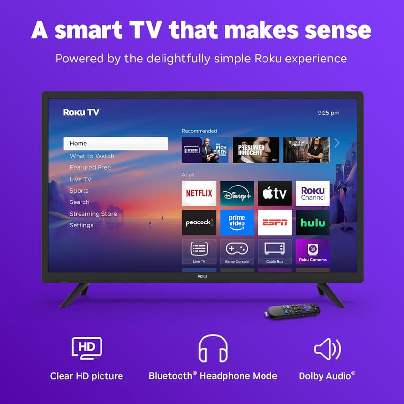 Roku Smart TV 2025 – 32-Inch Select Series, 720p HD TV – RokuTV with Voice Remote – Flat Screen LED Television with Wi-Fi for Streaming Live Local News, Sports, Family Entertainment - Amazon Exclusive