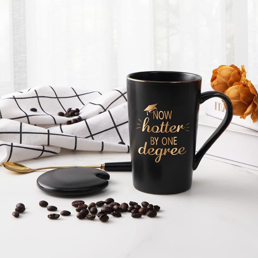 YHRJWN - Graduation Gifts, Now Hotter By One Degree Coffee Mug, Graduation Gifts for Her Him Girls Friends, Christmas Gifts for Masters Degree Graduates Grad College High School 14 Oz Black