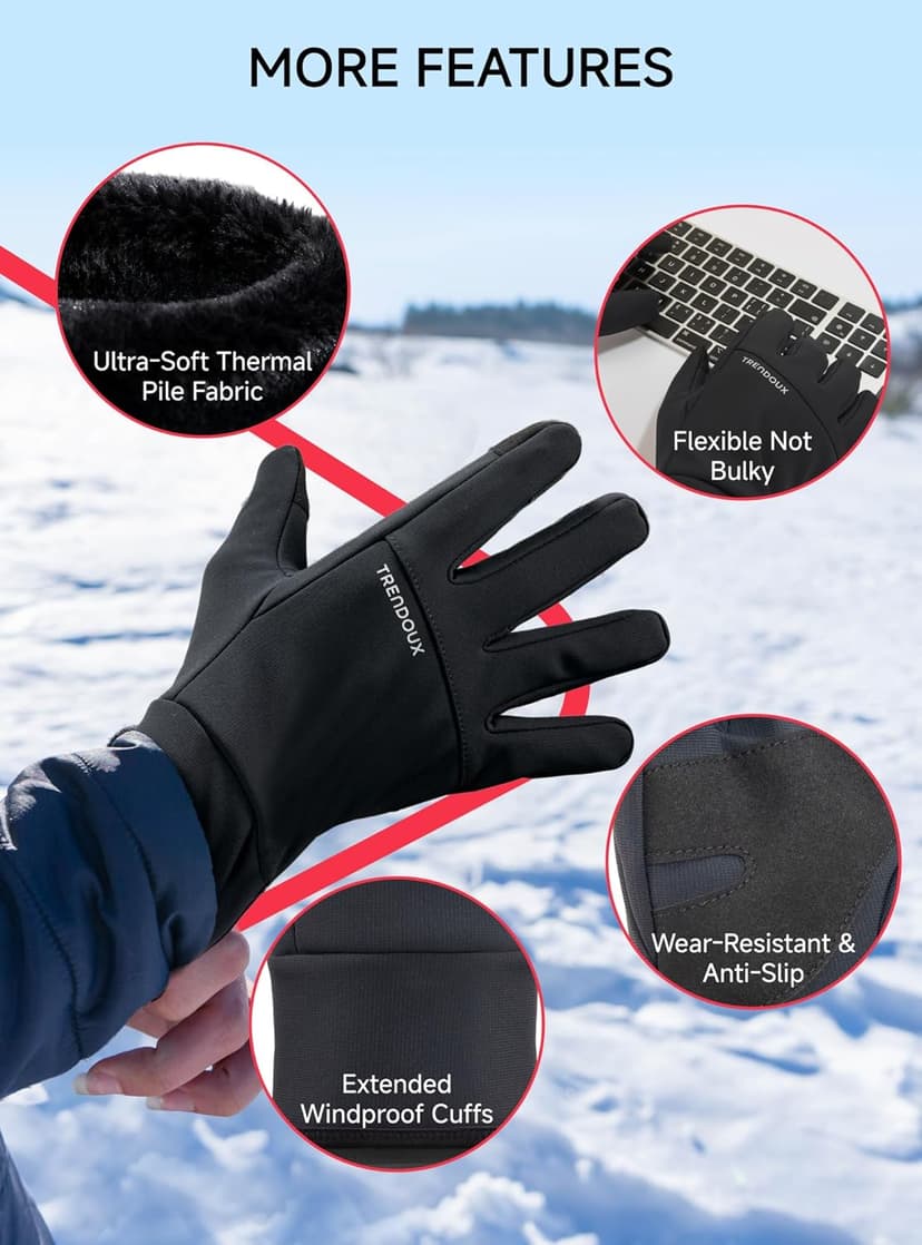 TRENDOUX Flexible Thick Winter Gloves: 3M Touchscreen Warm Gloves for Men Women, Waterproof & Windproof, Thermal Insulated