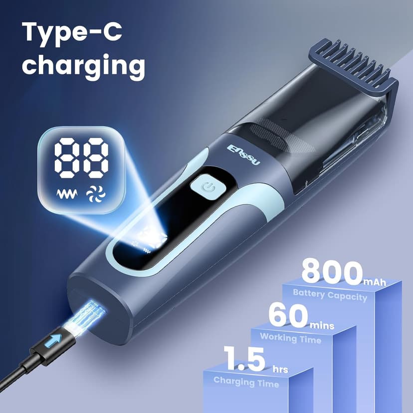 ENSSU Beard Trimmer for Men - Vacuum Mustache Trimmer with Adjustable 20 Length Setting for Less Mess,IPX7 Waterproof Rechargeable Electric Mens Beard Trimmer for Precision Facial Hair, Sideburns