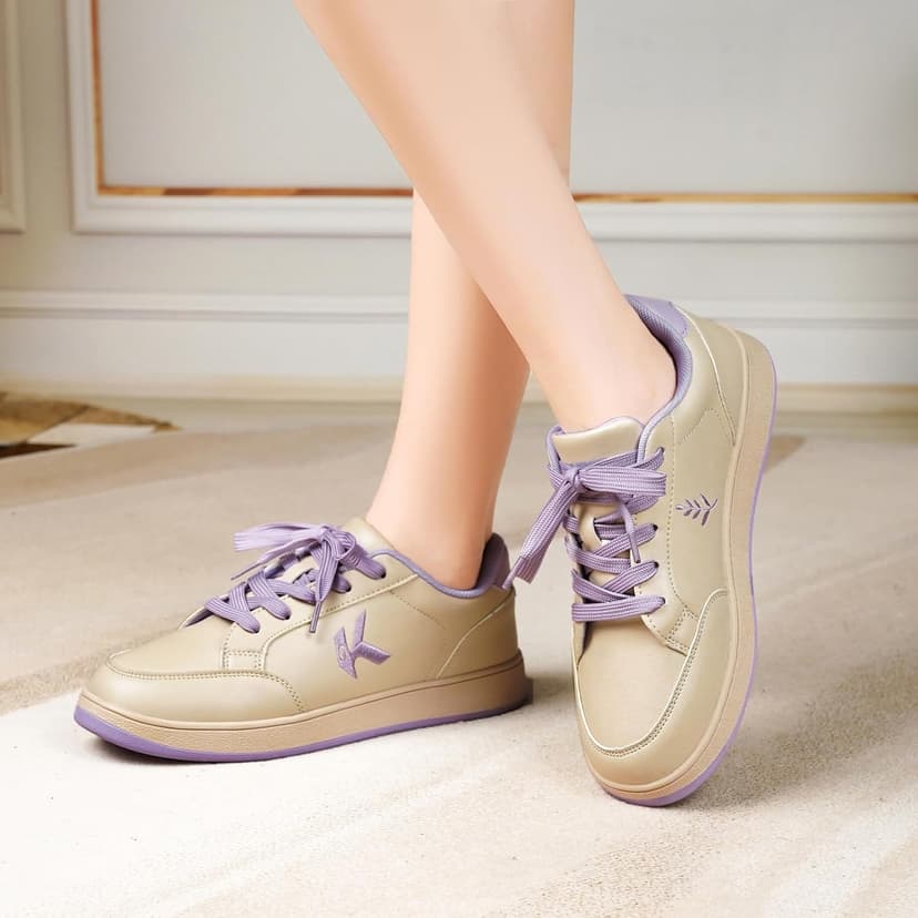 OKVOOT Women's Classic Fashion Sneakers Versatile Casual Walking Shoes Leather Comfort Skate Shoes Lightweight Non-Slip Flat Shoe Lace-up Minimalist Tennis Footwear