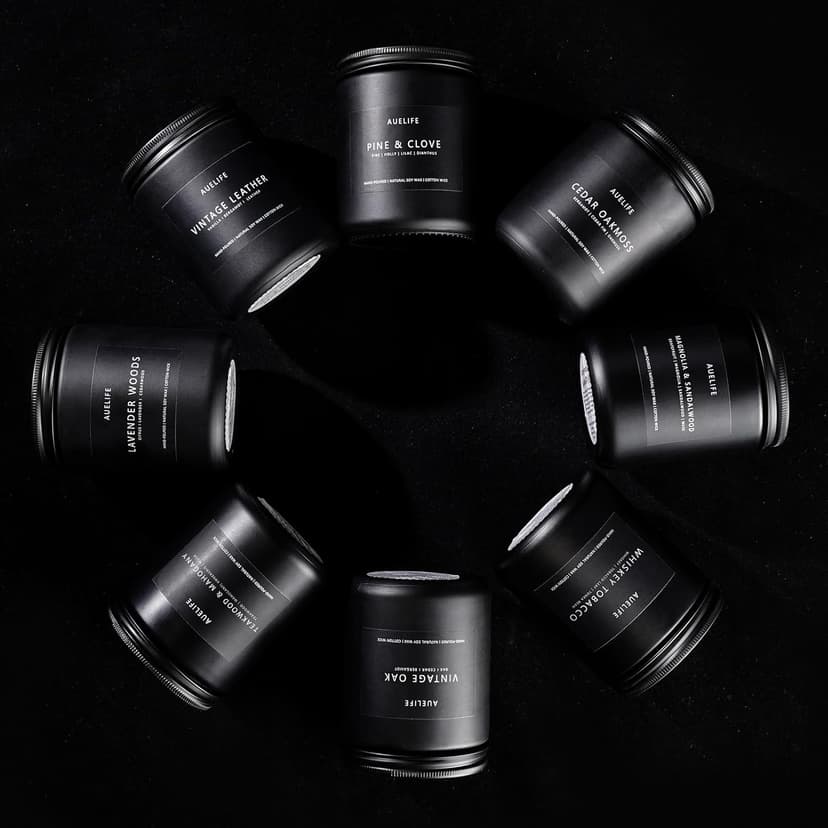 Auelife Scented Candles Set | Men Candle Set, Scented Candles for Home, Gifts for Men Aromatherapy Gift Set - 4 Pack Manly Gifts for Dad Fathers Day, Soy Candle of Leather/Smoke & Vanilla/Oak/Lavender