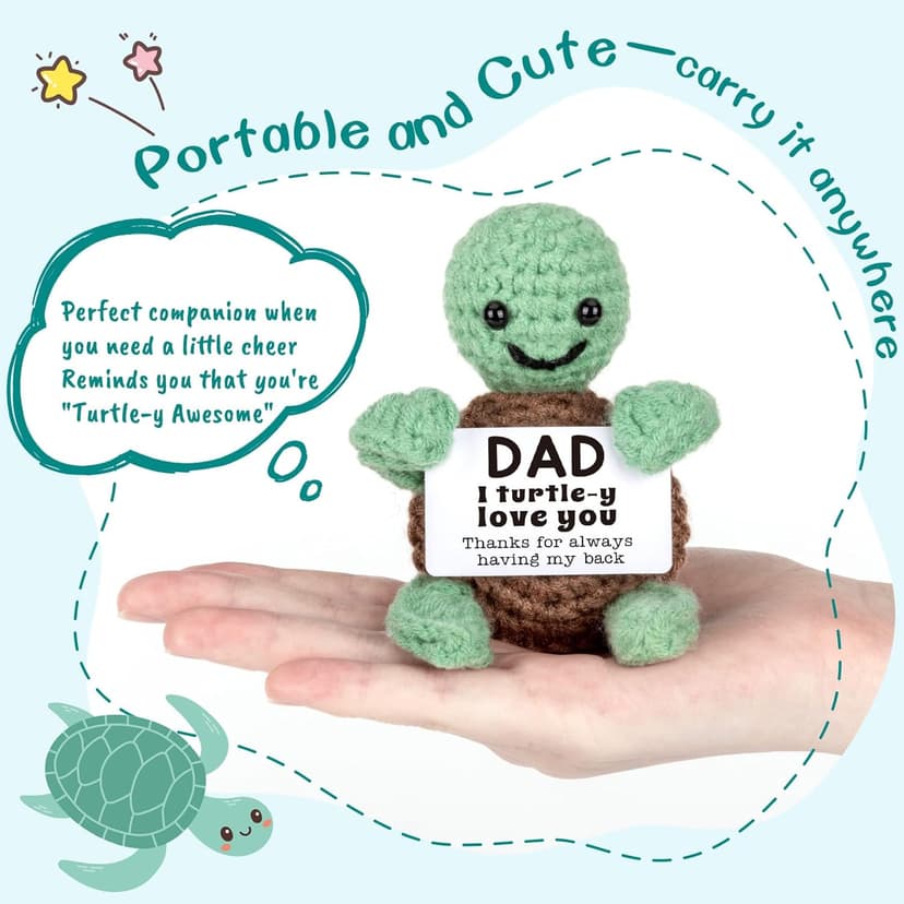 Mini Funny Turtle Dad Gifts from Daughter Son Wife, Birthday Gifts for Dad Father Daddy Presents, I Love You Small Cute Stuff Things, Handmade Emotional Positive Crochet Turtle