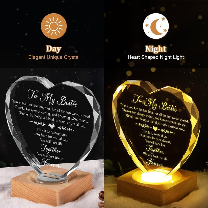 Best Gift to My Bestie 3D Illusion Lamp, to My Best Friend, 3D Crystal Night Light Gift for Bestie's Birthday, Holiday, for Best Friend Sister Girls Women Soft Warm White Colors