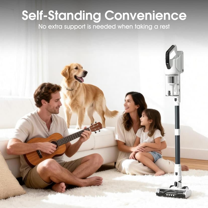Klarpul Cordless Vacuum Cleaner, 2 Batteries 140 Mins Runtime 600W 50Kpa Stick Vacuum Cordless, Self-Standing Vacuum Cleaners for Home with 2.5H Fast Charging, for Floor/Carpet/Pet Hair, White