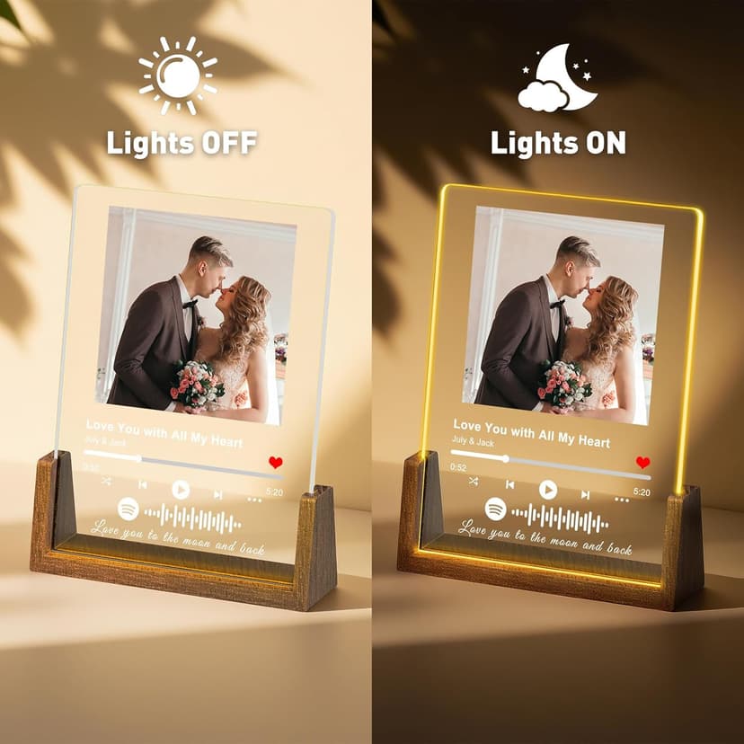 Custom Spotify Plaque-Personalized Picture Frames with Night Light,Music Plaque Frame,Personalized Anniversary Birthday Gifts for Women Men Girlfriend Boyfriend Couples