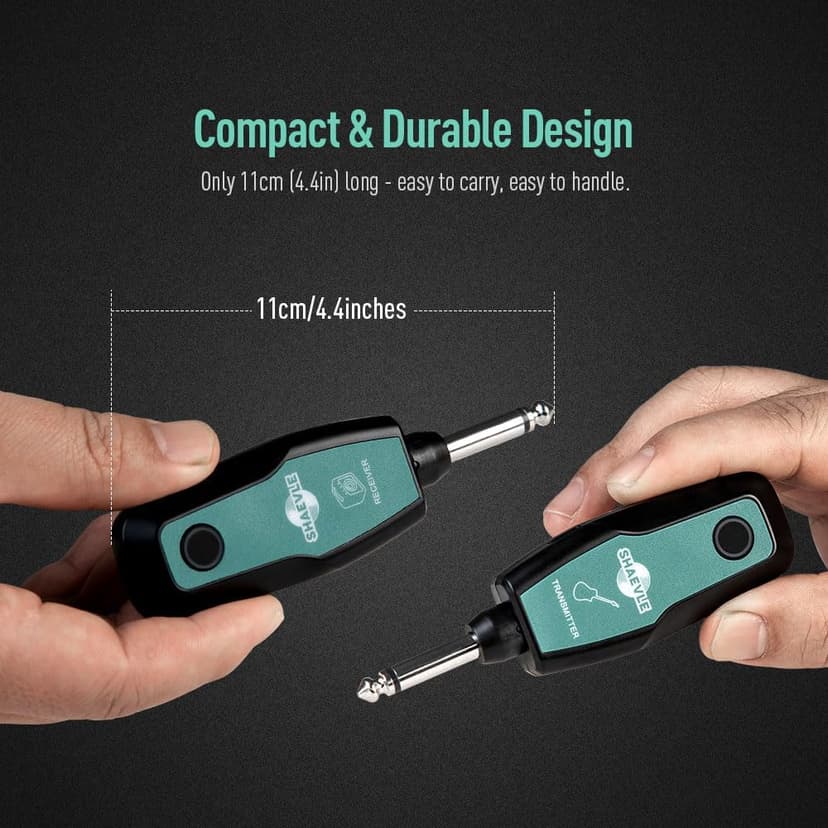 Wireless Guitar System 2.4GHz, Audio Wireless Transmitter Receiver with Rechargeable Battery, 30M/100ft Transmission Range, Auto Frequency Locking, for Guitar Bass Electric Instruments